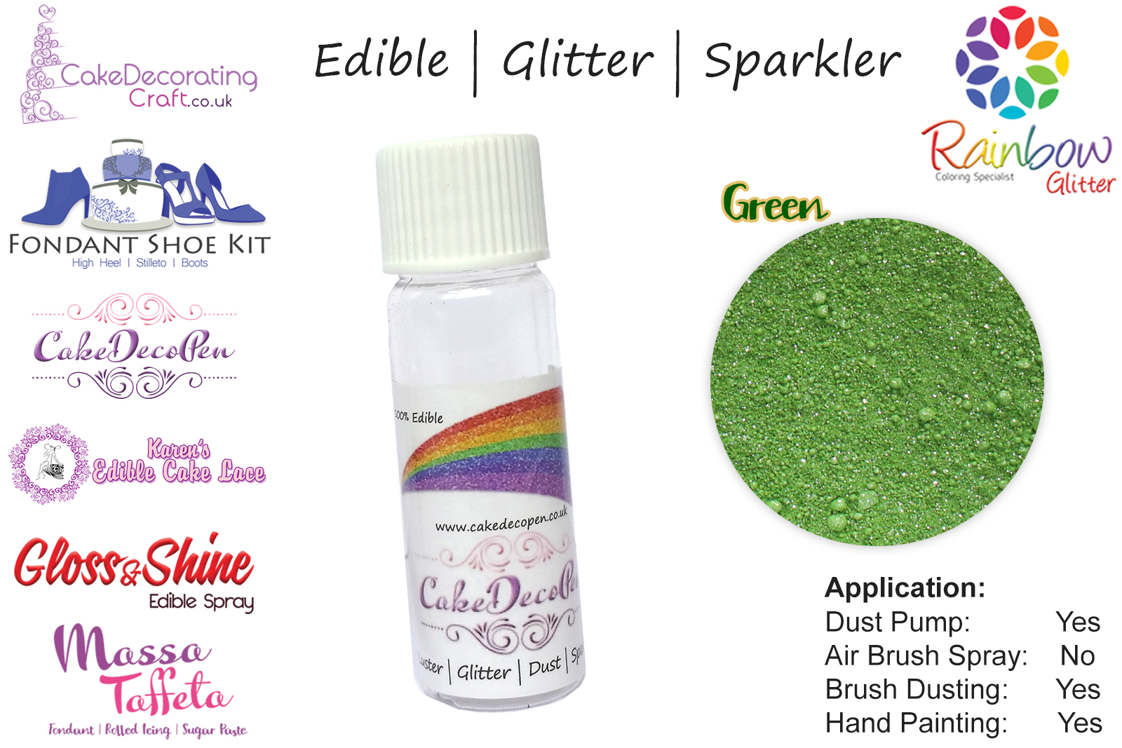 Green | 4 Gram Tube | Glitter | Sparkler | 100 %Edible | Cake Craft | Great Christmas Bake Off