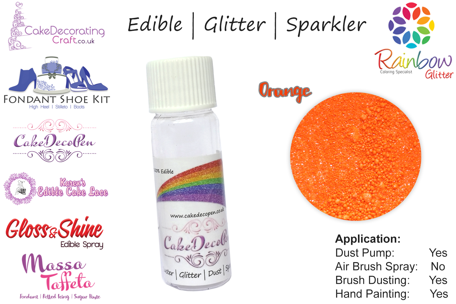 Orange | Glitter | Sparkler | Edible | 25 Gram Pot | Cake Decorating Craft
