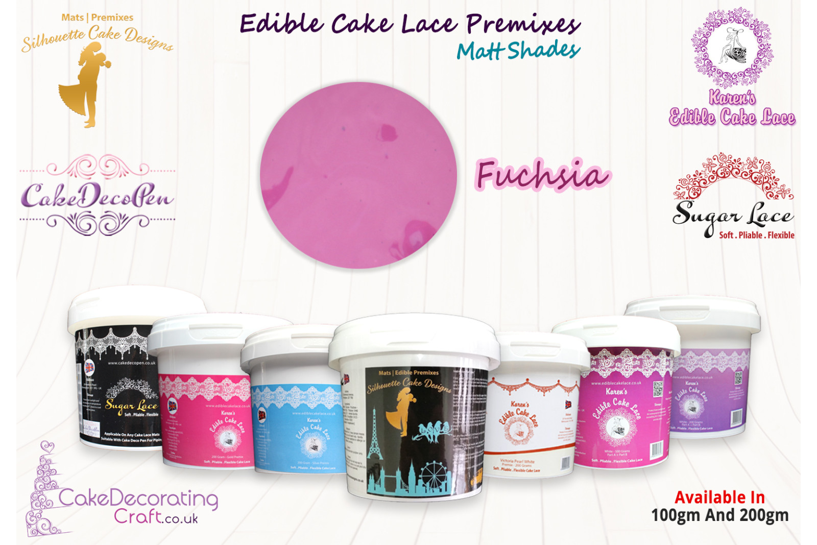 Fuchsia | Edible Sugar Lace Deco Pen | Matt Shade | 200 Grams