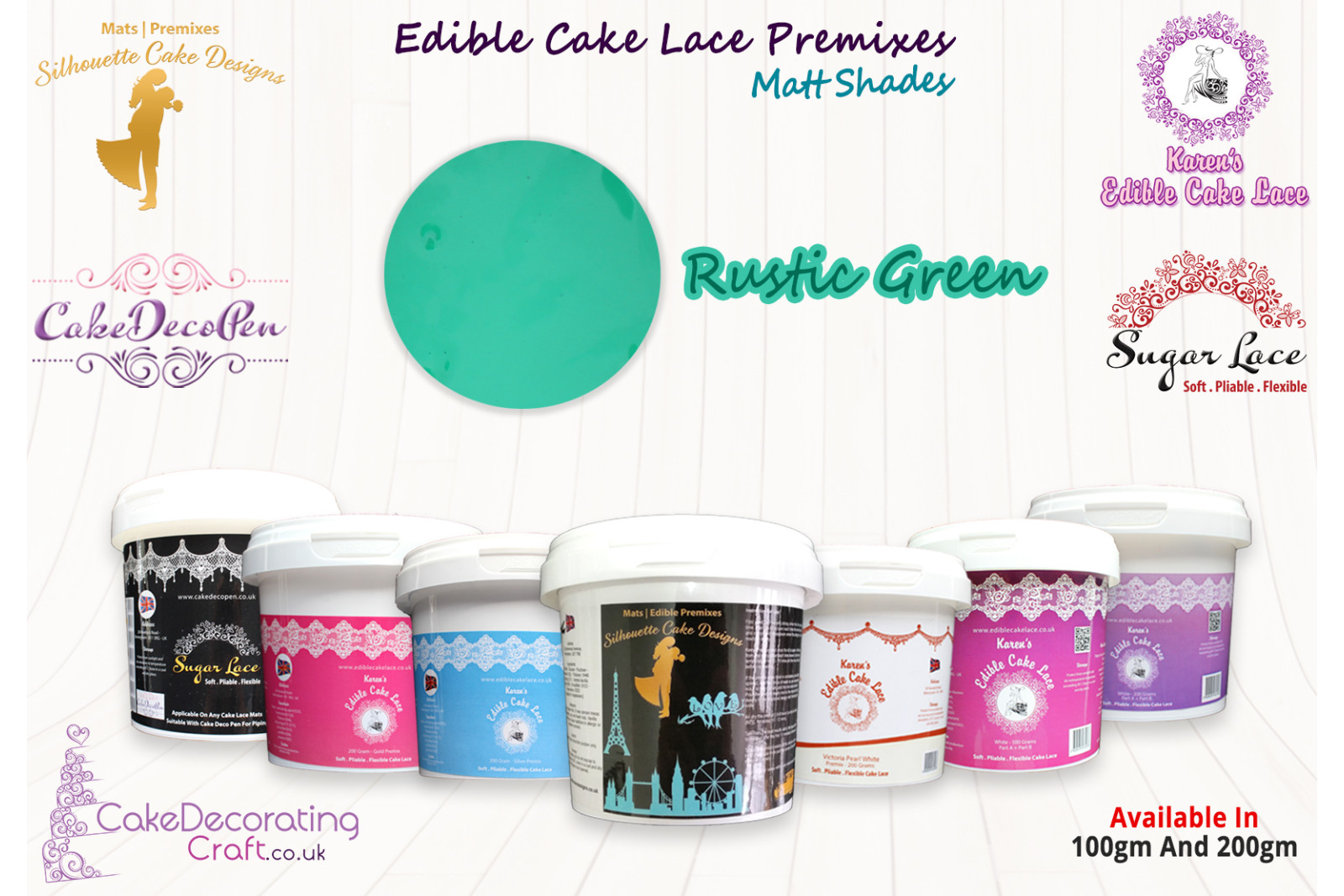 Rustic Green | Edible Sugar Lace Deco Pen | Matt Shade | 200 Grams