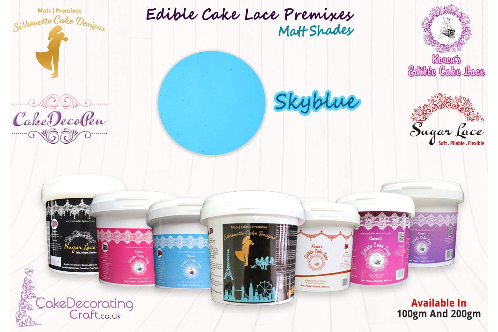Sky Blue | Edible Sugar Lace Deco Pen | Matt Shade | 200 Grams