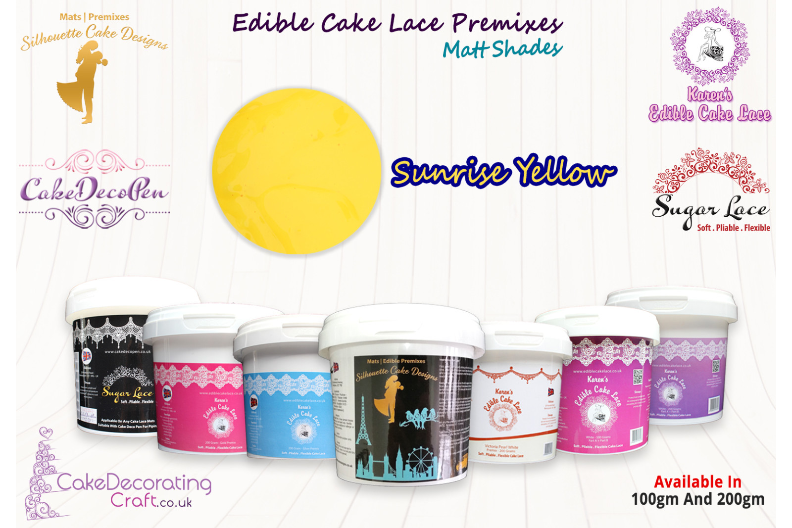 Sunrise Yellow | Edible Sugar Lace Deco Pen | Matt Shade | 200 Grams