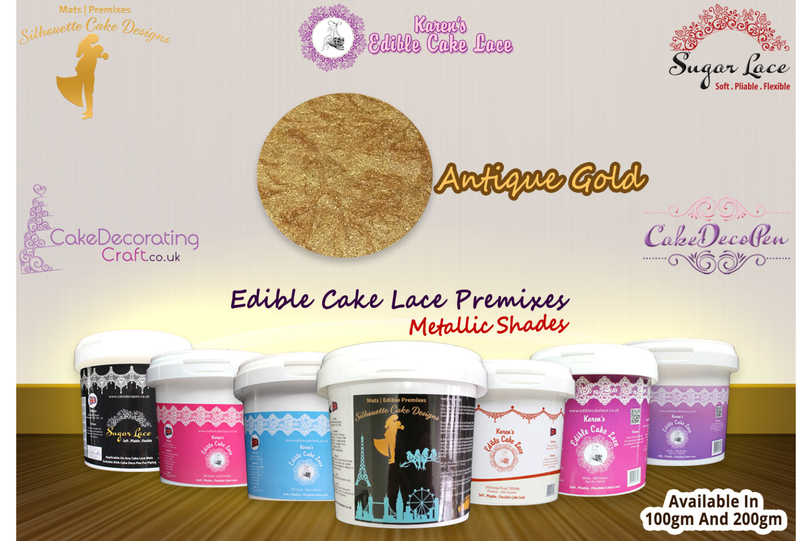 Antique Gold Colour | Edible Cake Lace Premixes | Metallic Shade | 100 Grams