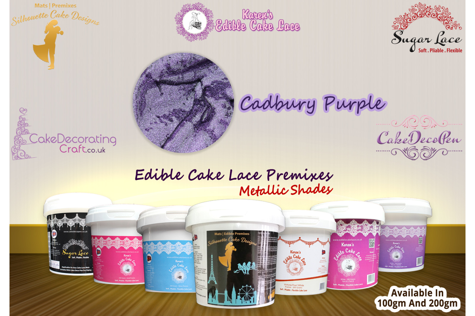 Cadbury Purple Colour | Edible Sugar Lace Deco Pen | Metallic Shade | 200 Grams