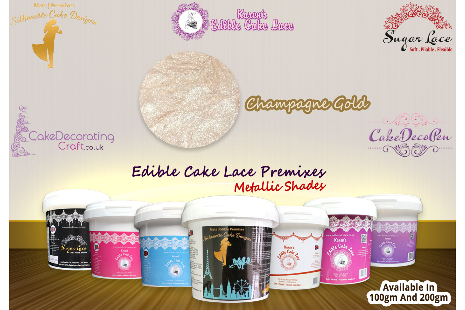 Champagne Gold Colour | Edible Cake Lace Premixes | Metallic Shade | 200 Grams
