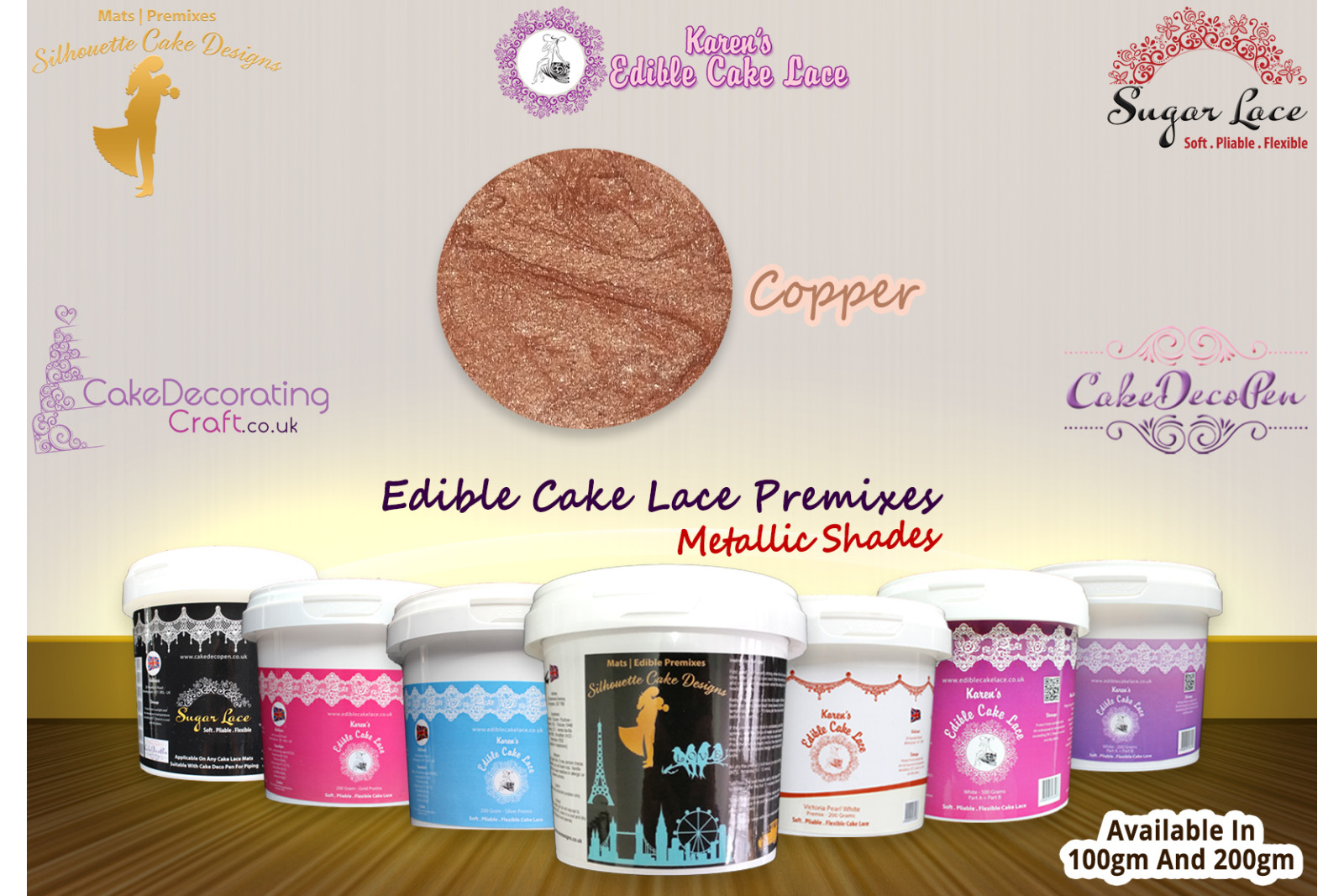 Copper Colour | Karens Edible Sugar Lace Deco Pen | Metallic Shades | 200 Grams