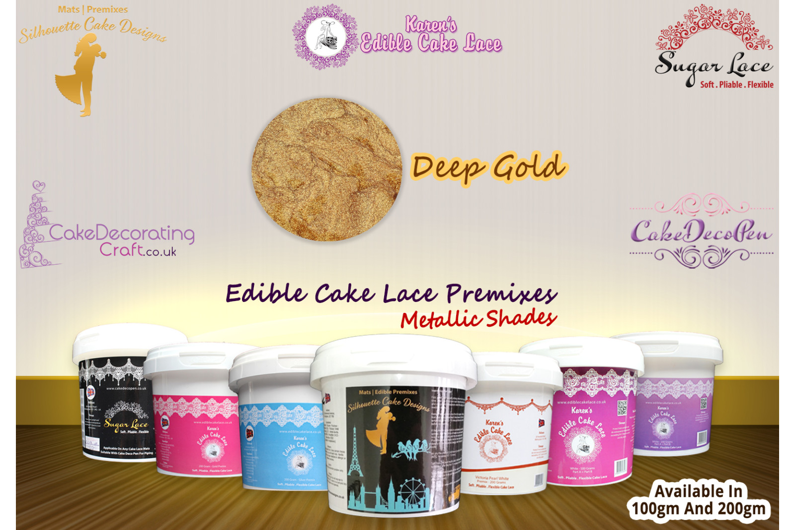 Deep Gold Colour | Edible Sugar Lace Deco Pen | Metallic Shade | 200 Grams