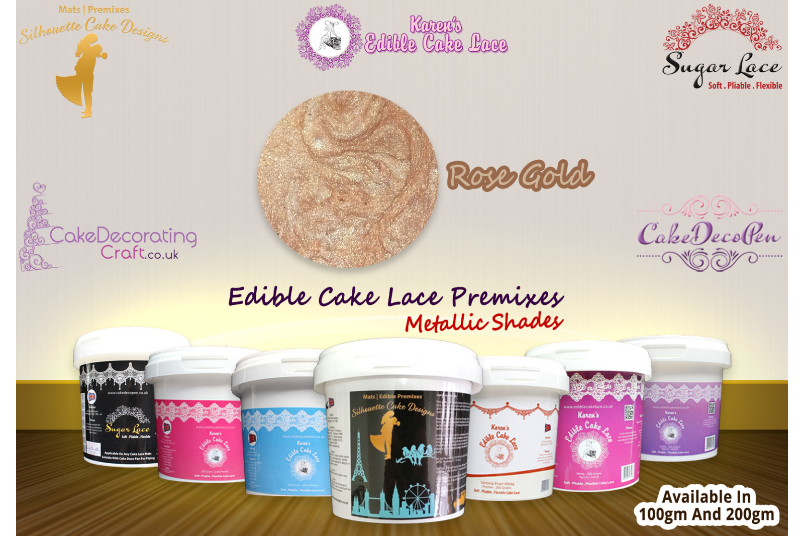 Rose Gold Colour | Edible Cake Lace Premixes | Metallic Shade | 200 Grams