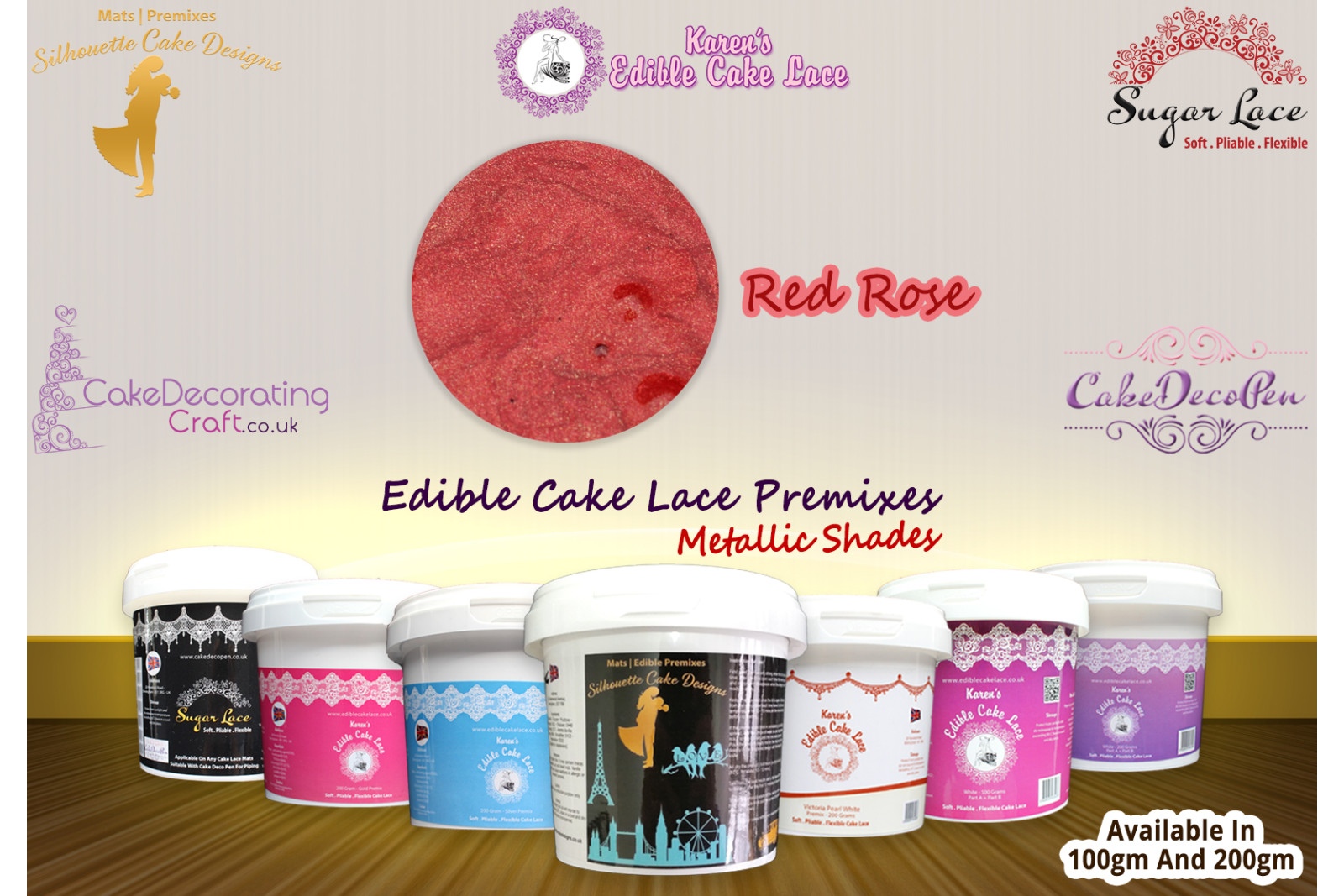 Red Rose Colour | Edible Cake Lace Premixes | Metallic Shade | 100 Grams