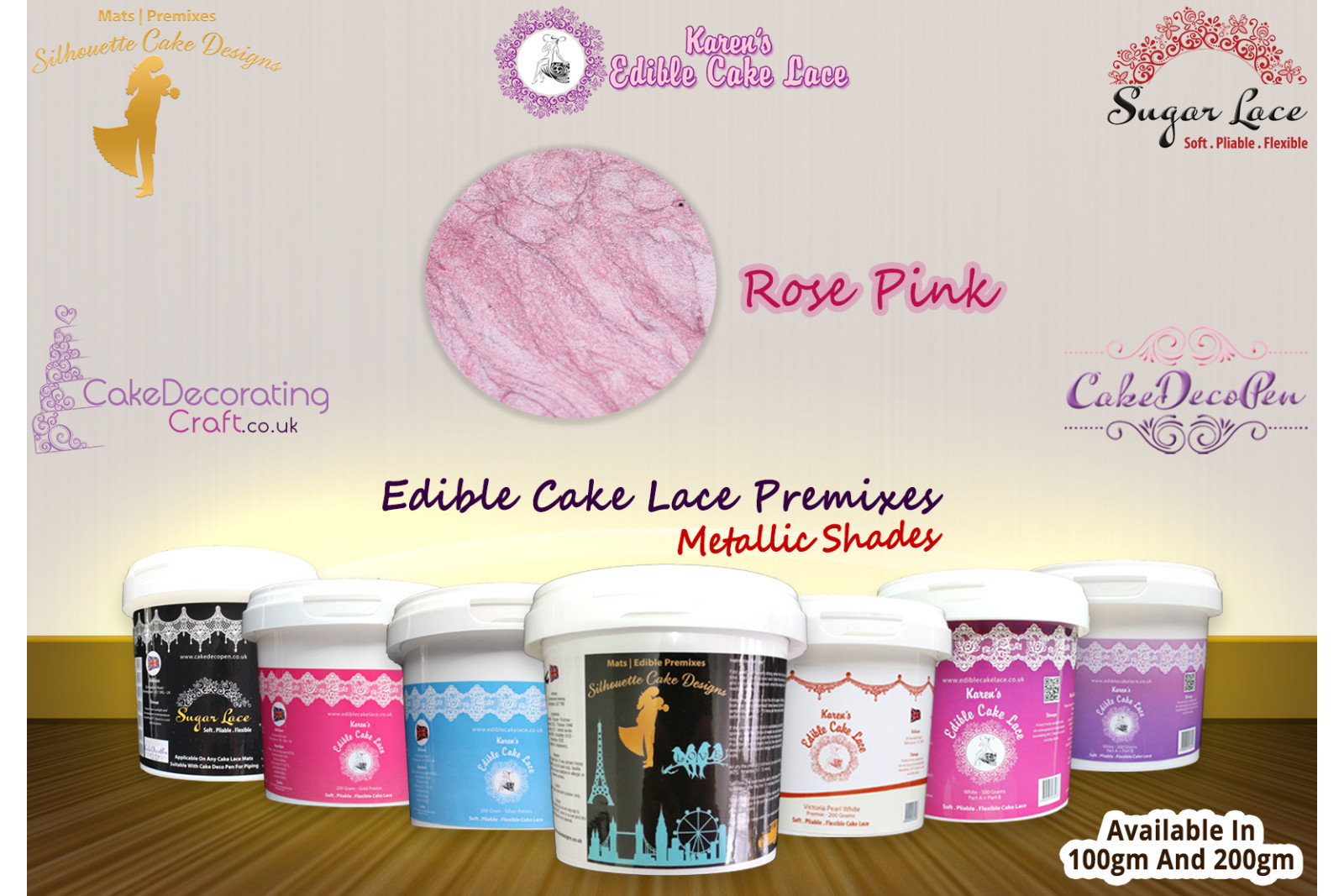 Rose Pink Colour | Edible Cake Lace Premixes | Metallic Shade | 100 Grams