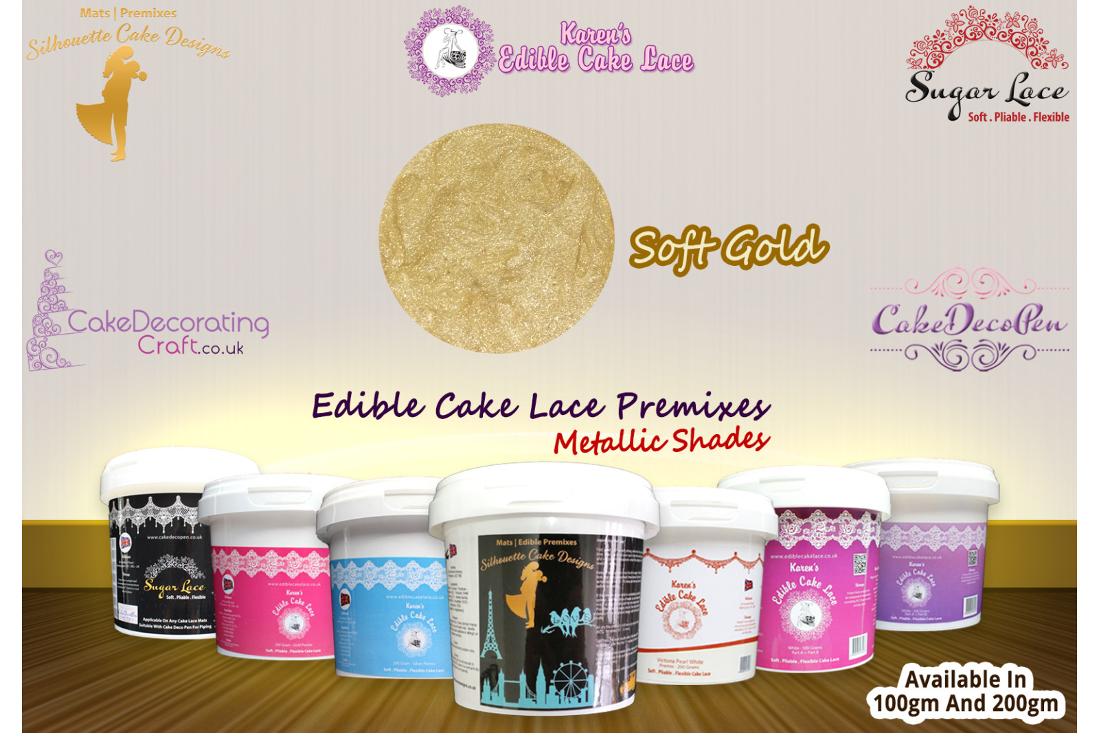 Soft Gold Colour | Edible Cake Lace Premixes | Metallic Shade | 200 Grams | Christmas Edible Decorating Essential