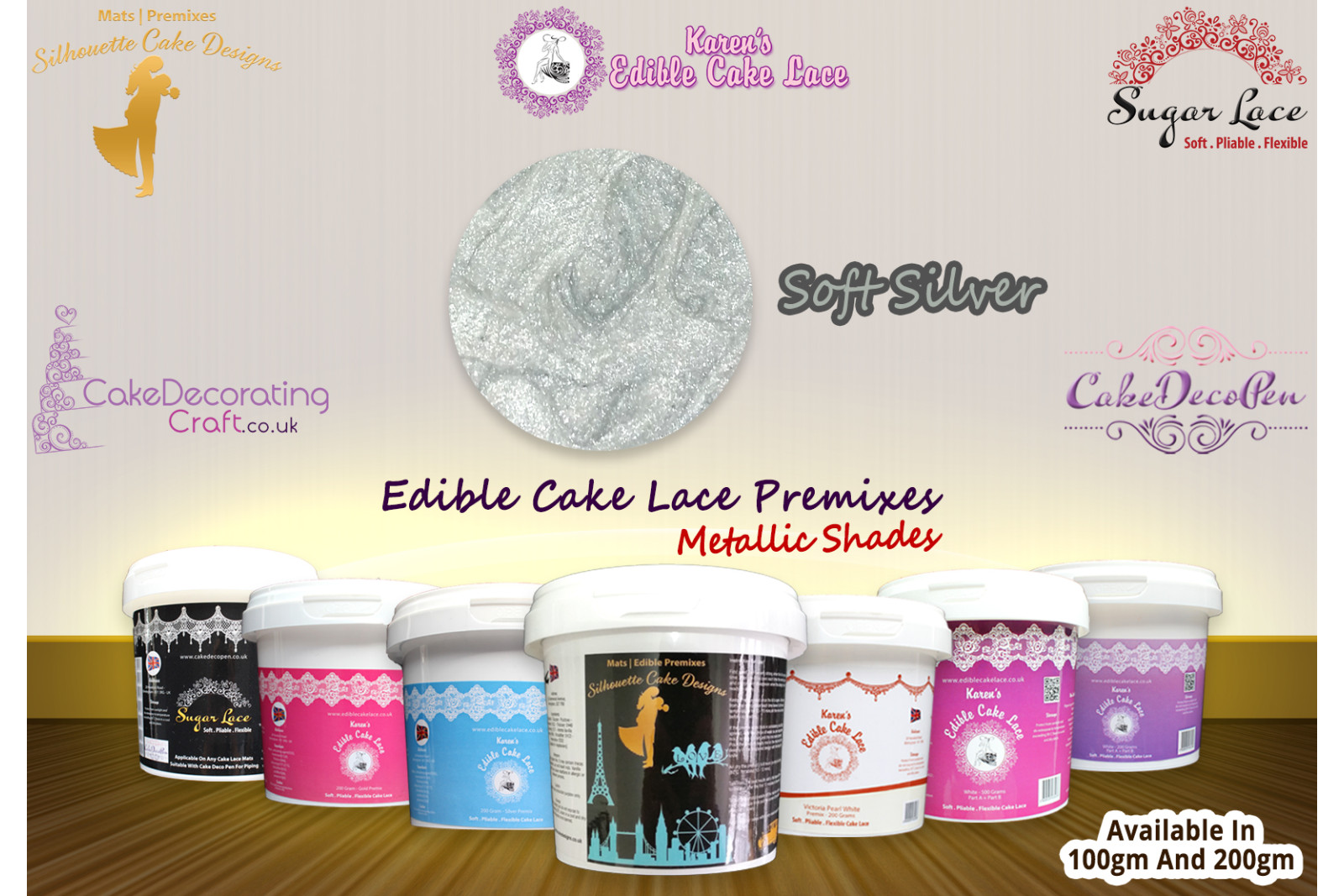 Soft Silver Colour | Edible Cake Lace Premixes | Metallic Shade | 200 Grams