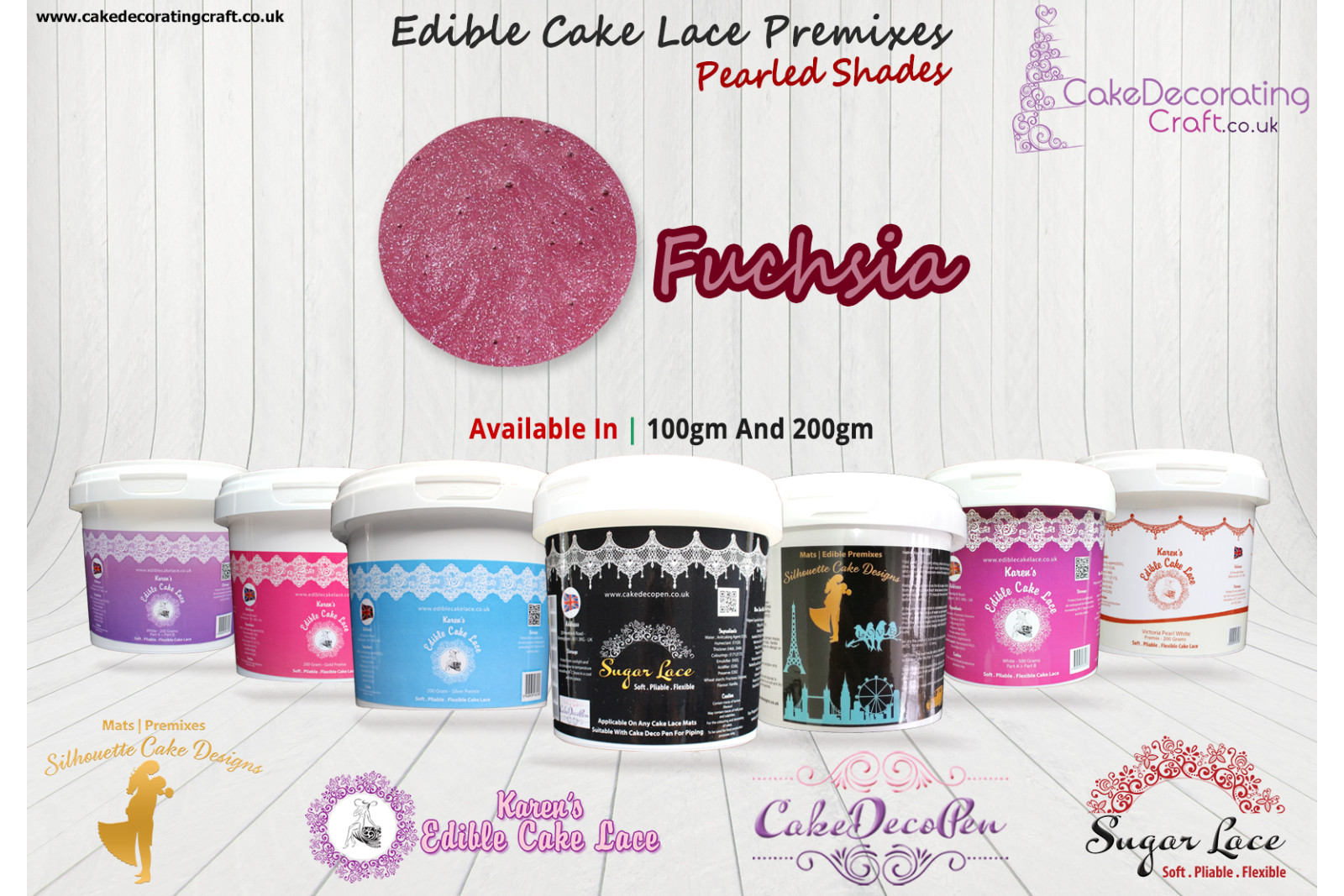 Fuchsia | Edible Sugar Lace Deco Pen | Pearled Shade | 200 Grams