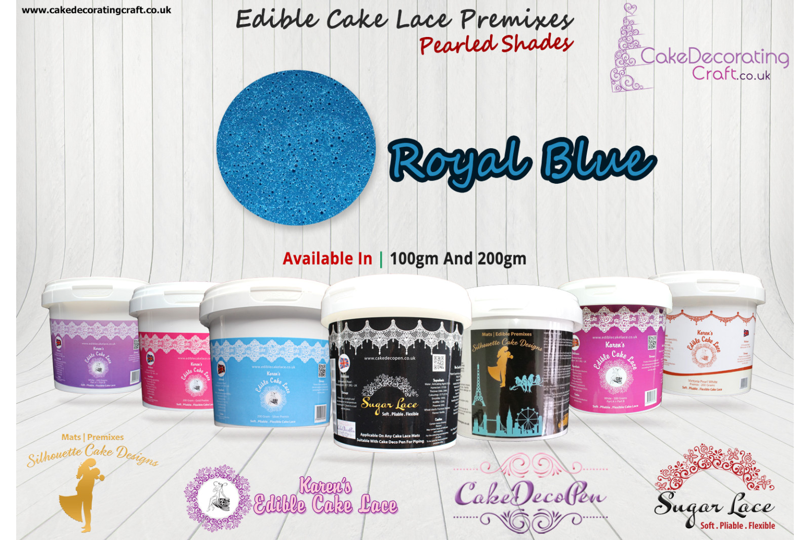 Royal Blue | Edible Sugar Lace Deco Pen | Pearled Shade | 200 Grams