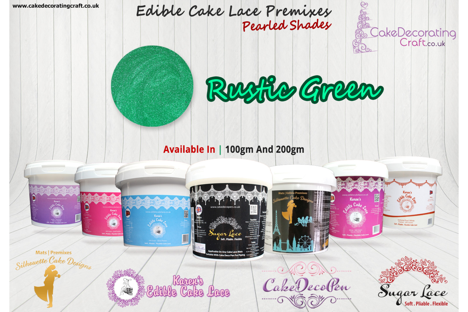 Rustic Green | Edible Sugar Lace Deco Pen | Pearled Shade | 200 Grams