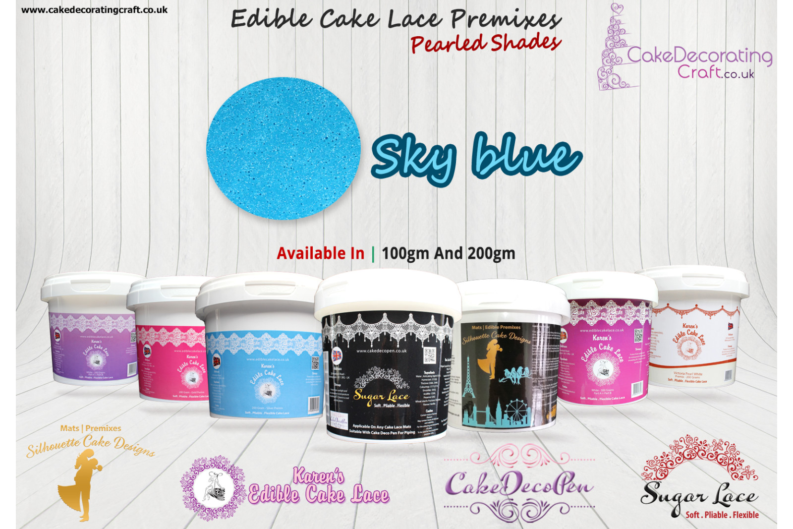 Sky Blue | Edible Sugar Lace Deco Pen | Pearled Shade | 200 Grams