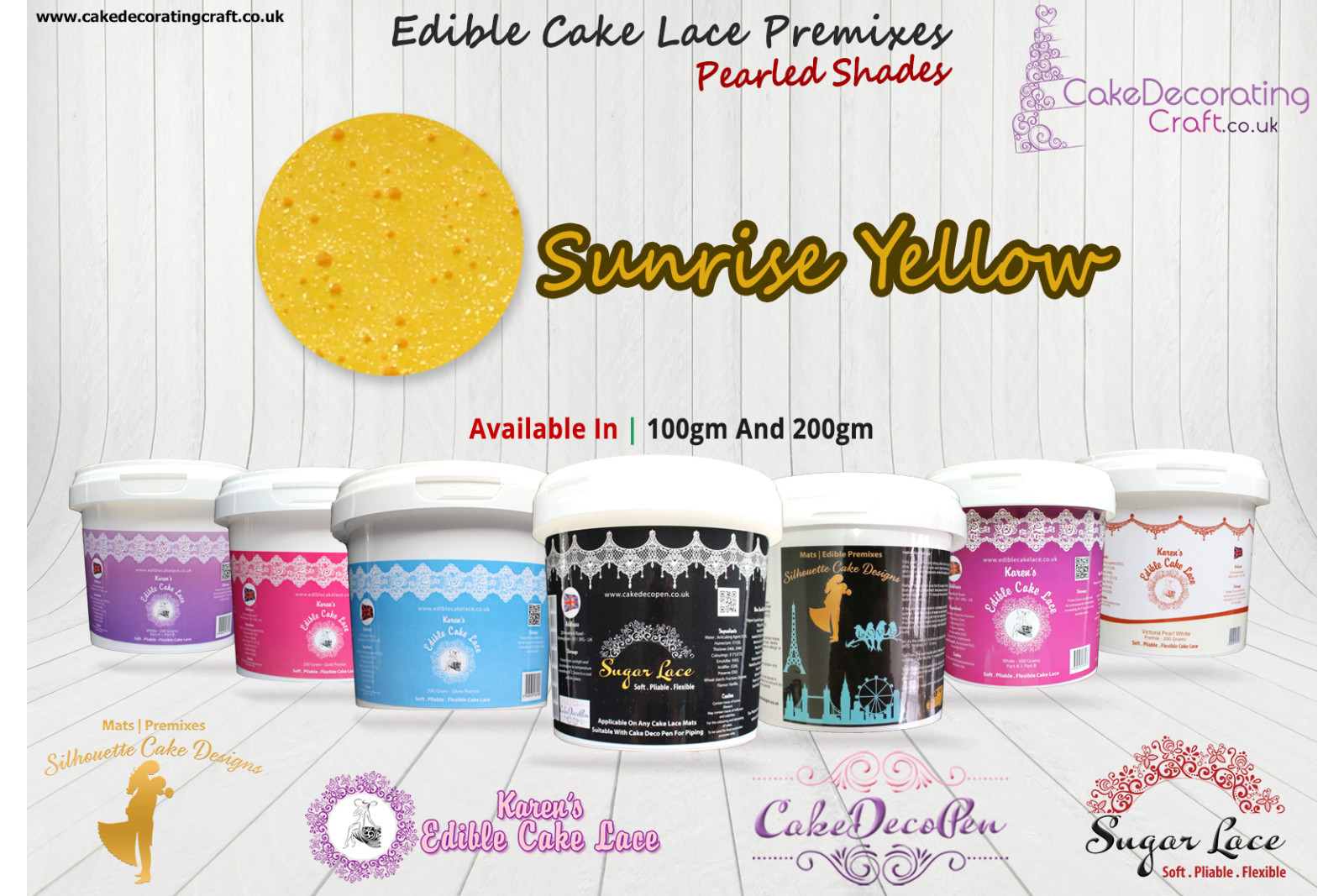 Sunrise Yellow | Edible Sugar Lace Deco Pen | Pearled Shade | 200 Grams