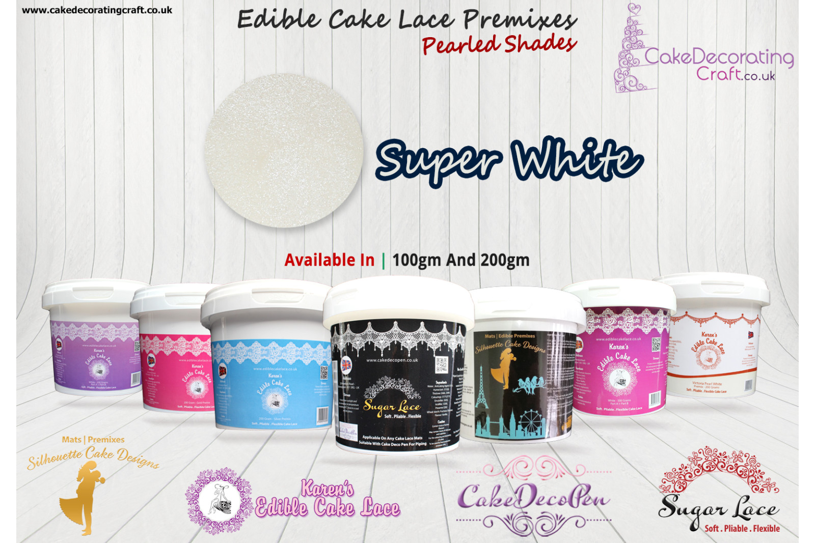 Super White | Edible Sugar Lace Deco Pen | Pearled Shade | 200 Grams