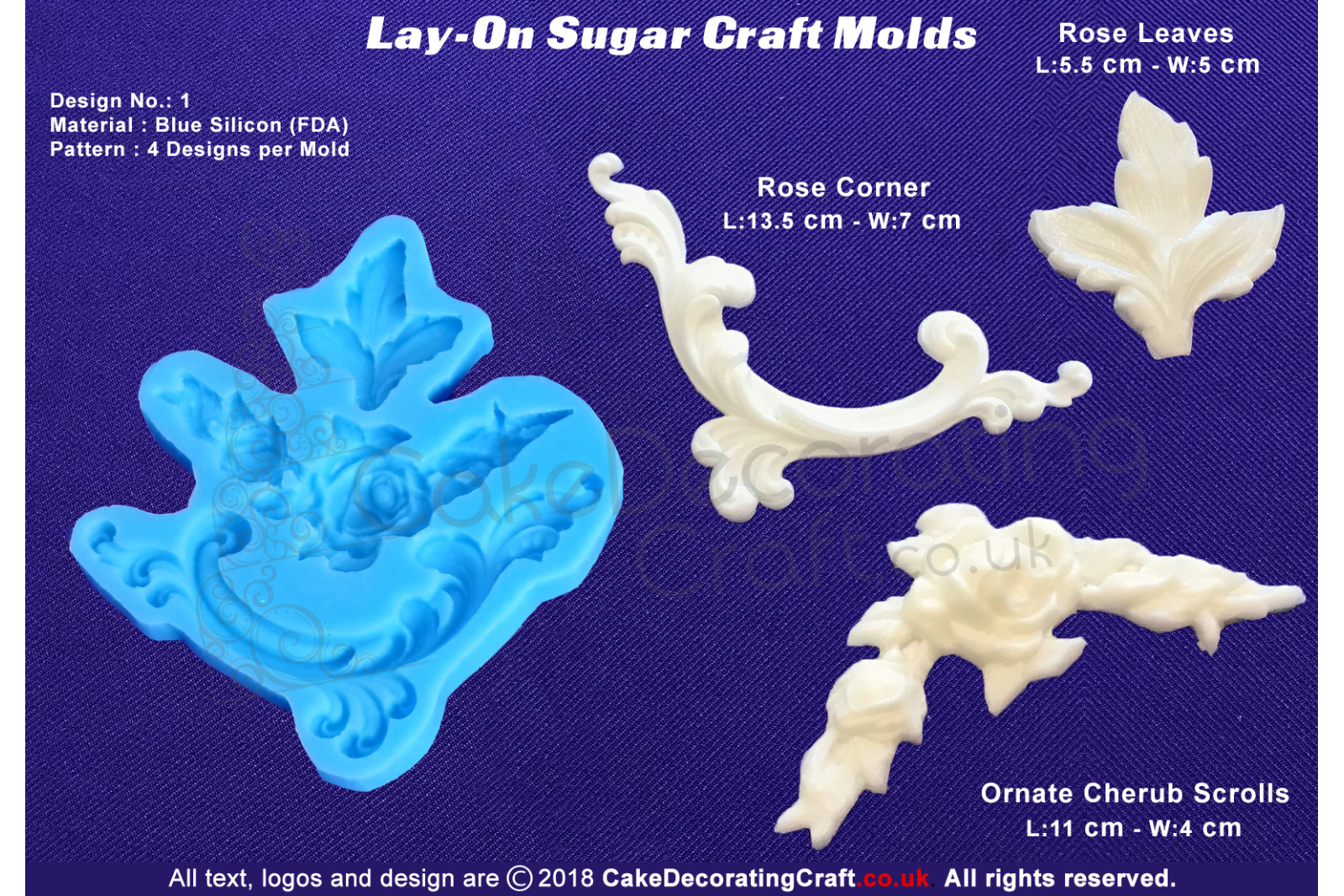 Design 1 | Lay-On Silicone Cake Molds | Deep Floral Roses | Wedding Cakes | Design | Sugar Cake Decorating Craft 