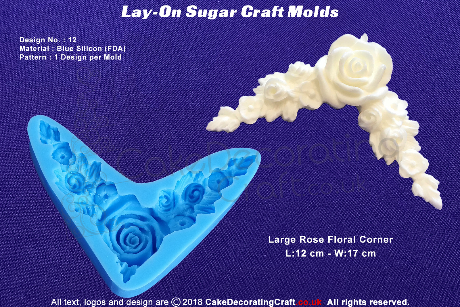 Design 12 | Lay-On Silicone Cake Molds | Deep Floral Roses | Wedding Cakes | Design | Sugar Cake Decorating Craft 