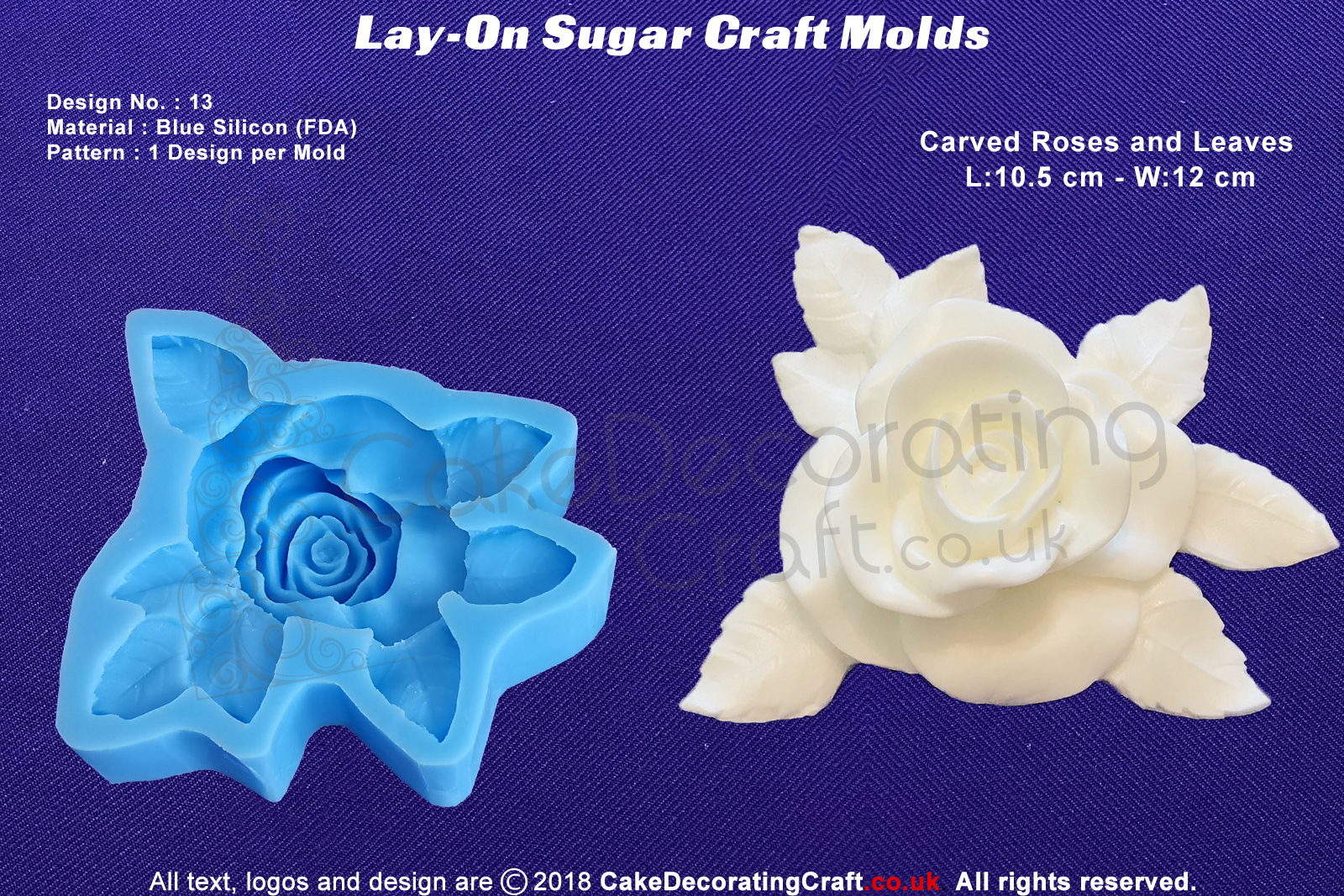 Design 13 | Lay-On Silicone Cake Molds | Deep Floral Roses | Wedding Cakes | Design | Sugar Cake Decorating Craft 