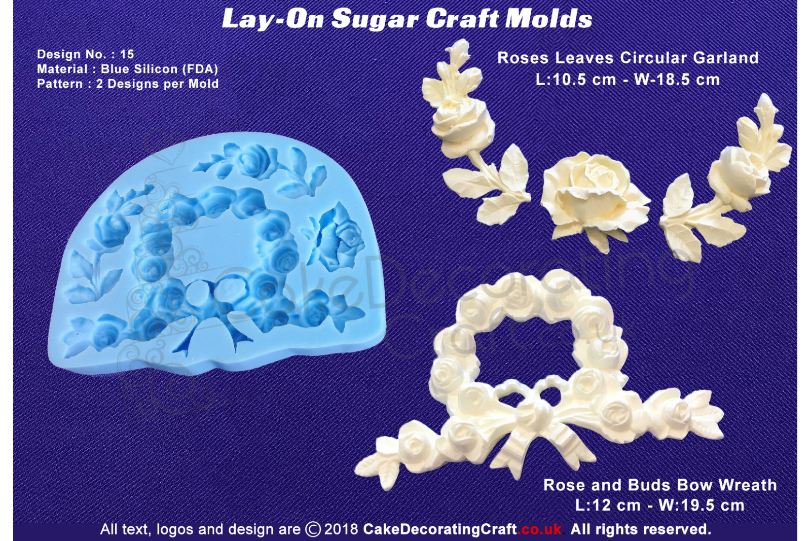 Design 15 | Lay-On Silicone Cake Molds | Deep Floral Roses | Wedding Cakes | Design | Sugar Cake Decorating Craft 