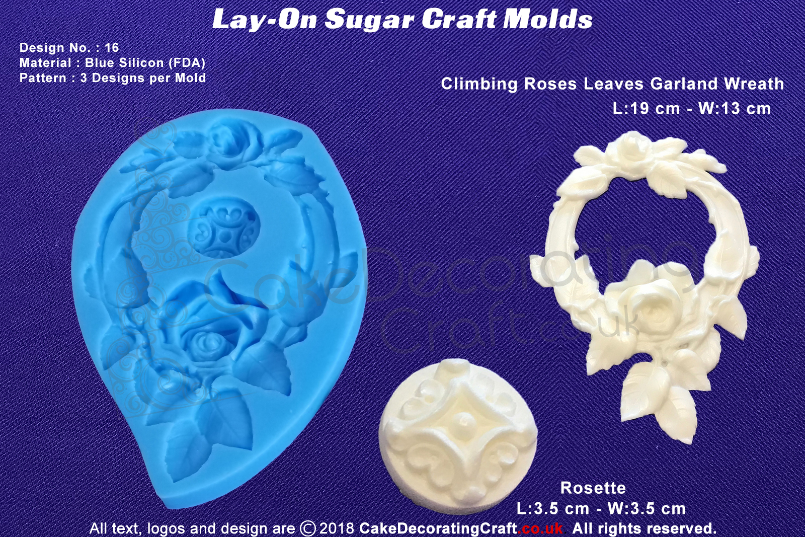 Design 16 | Lay-On Silicone Cake Molds | Deep Floral Roses | Wedding Cakes | Design | Sugar Cake Decorating Craft 