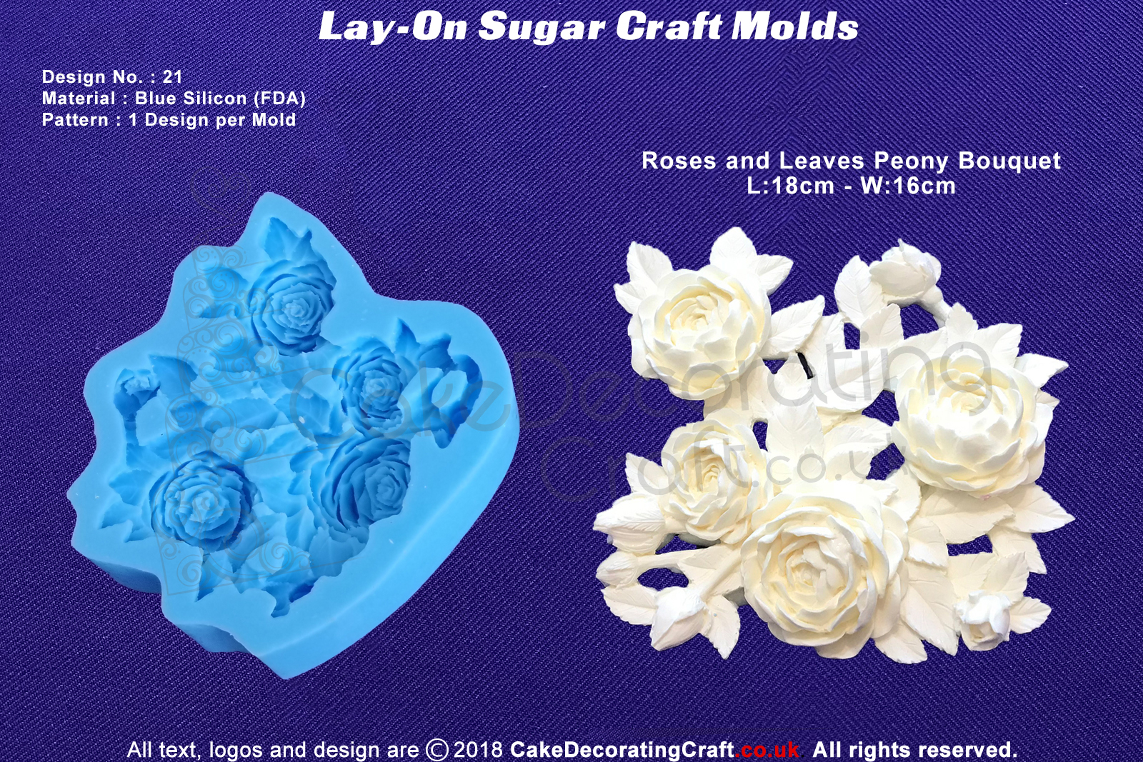 Design 21 | Lay-On Silicone Cake Molds | Deep Floral Roses | Wedding Cakes | Design | Sugar Cake Decorating Craft 