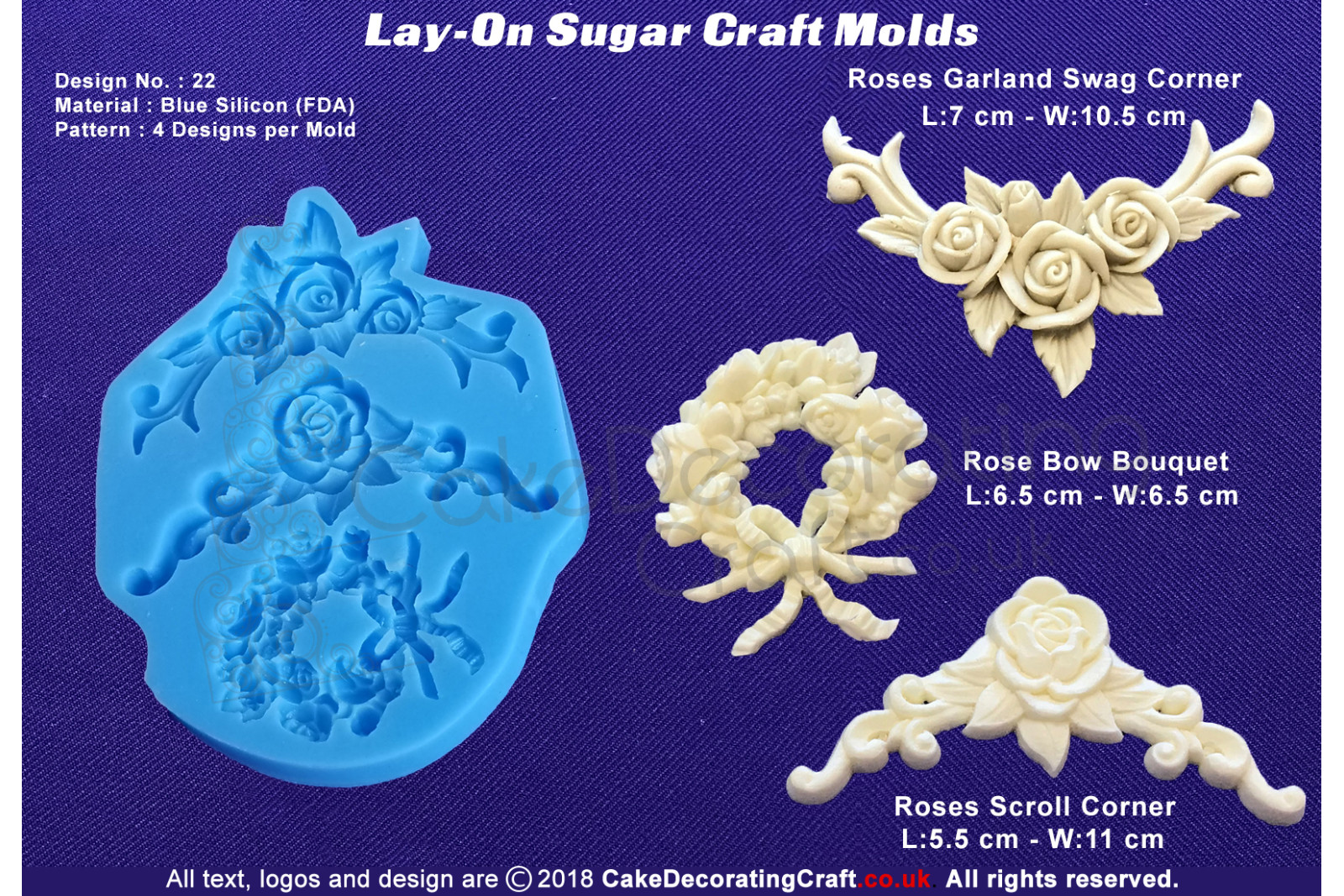 Design 22 | Lay-On Silicone Cake Molds | Deep Floral Roses | Wedding Cakes | Design | Sugar Cake Decorating Craft 