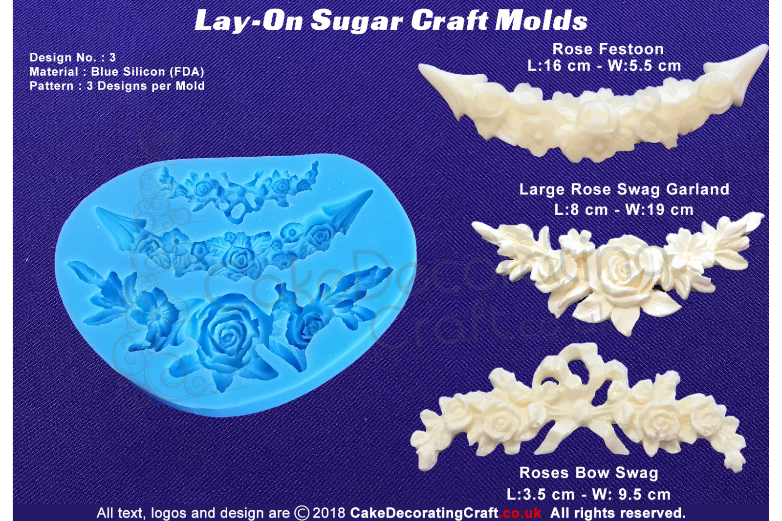 Design 3 | Lay-On Silicone Cake Molds | Deep Floral Roses | Wedding Cakes | Design | Sugar Cake Decorating Craft 