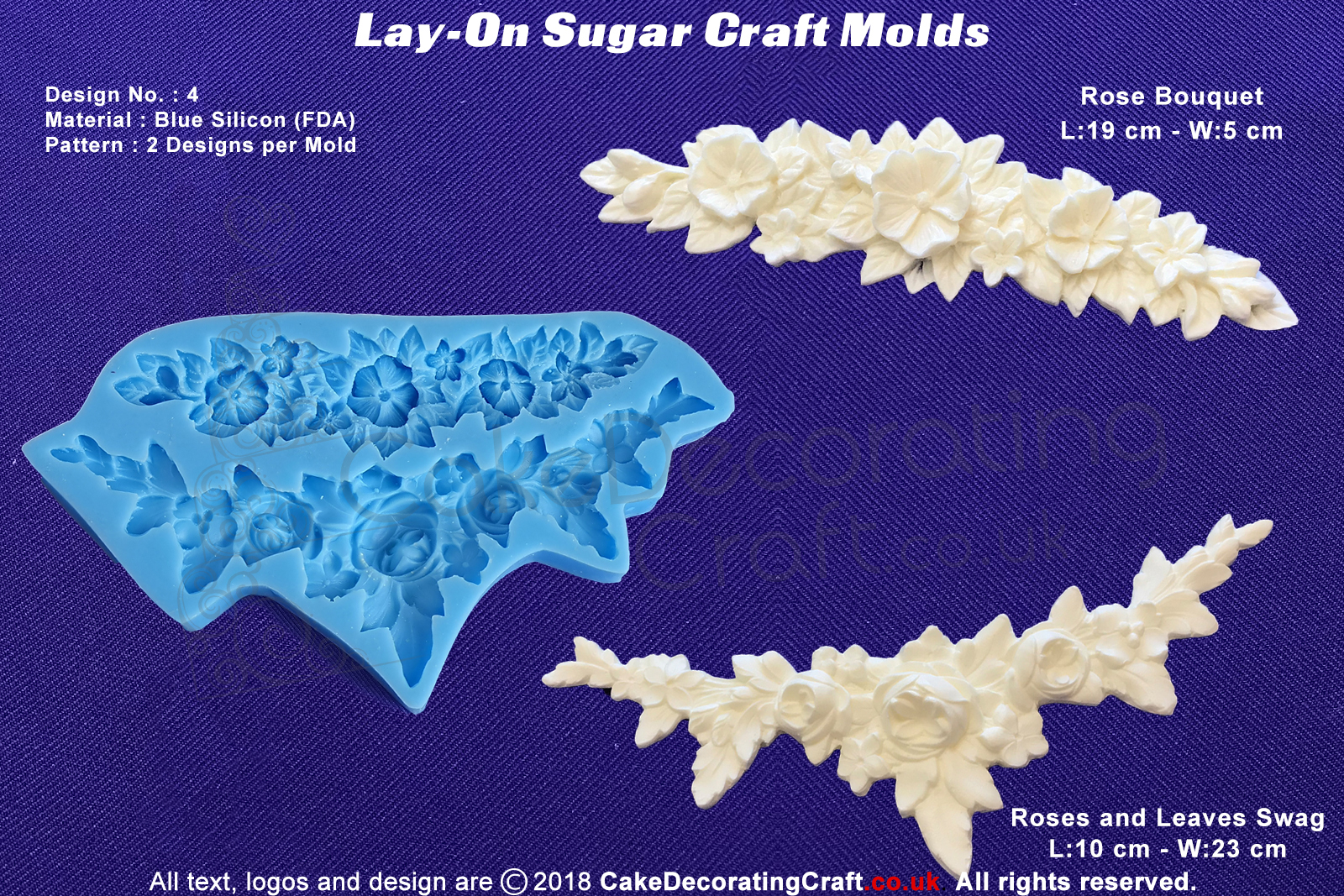 Design 4 | Lay-On Silicone Cake Molds | Deep Floral Roses | Wedding Cakes | Design | Sugar Cake Decorating Craft 