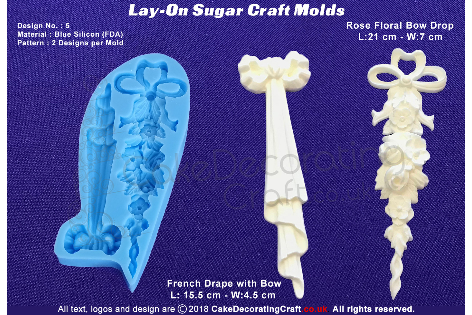 Design 5 | Lay-On Silicone Cake Molds | Deep Floral Roses | Wedding Cakes | Design | Sugar Cake Decorating Craft 