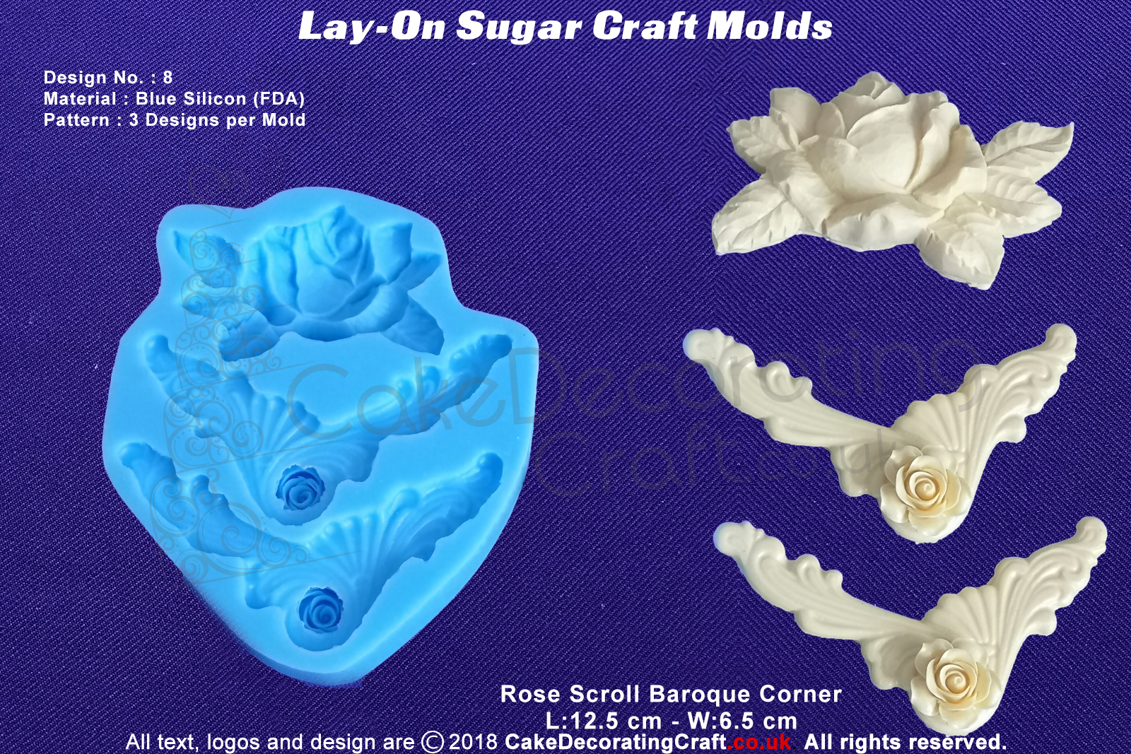 Design 8 | Lay-On Silicone Cake Molds | Deep Floral Roses | Wedding Cakes | Design | Sugar Cake Decorating Craft 