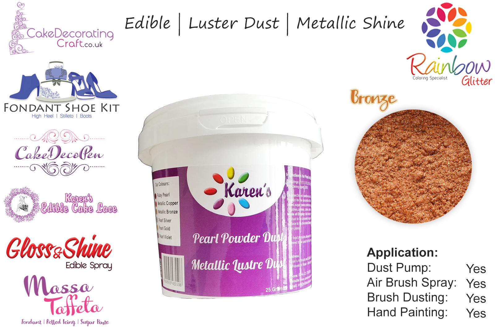 Bronze | Pearled | Luster | Shimmer | Gloss | Edible Dust | 25 Gram Pot | Cake Decorating Craft