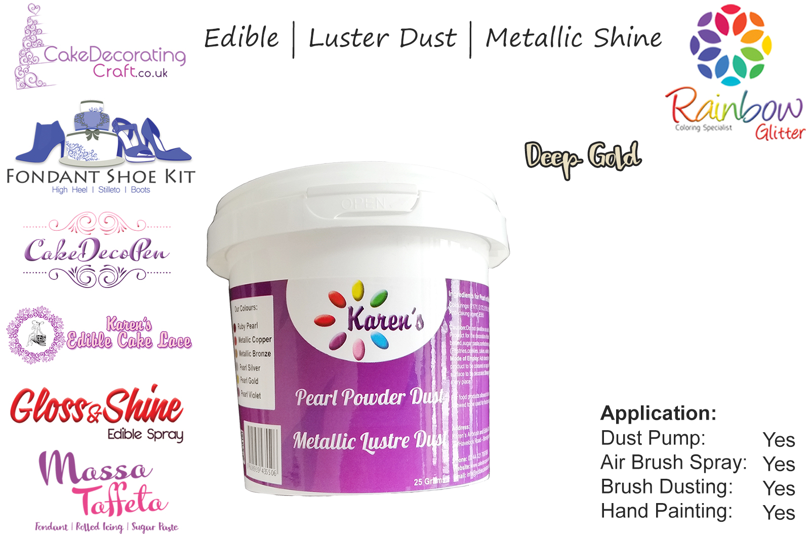 Deep Gold | Pearled | Luster | Shimmer | Gloss | Edible Dust | 25 Gram Pot | Cake Decorating Craft