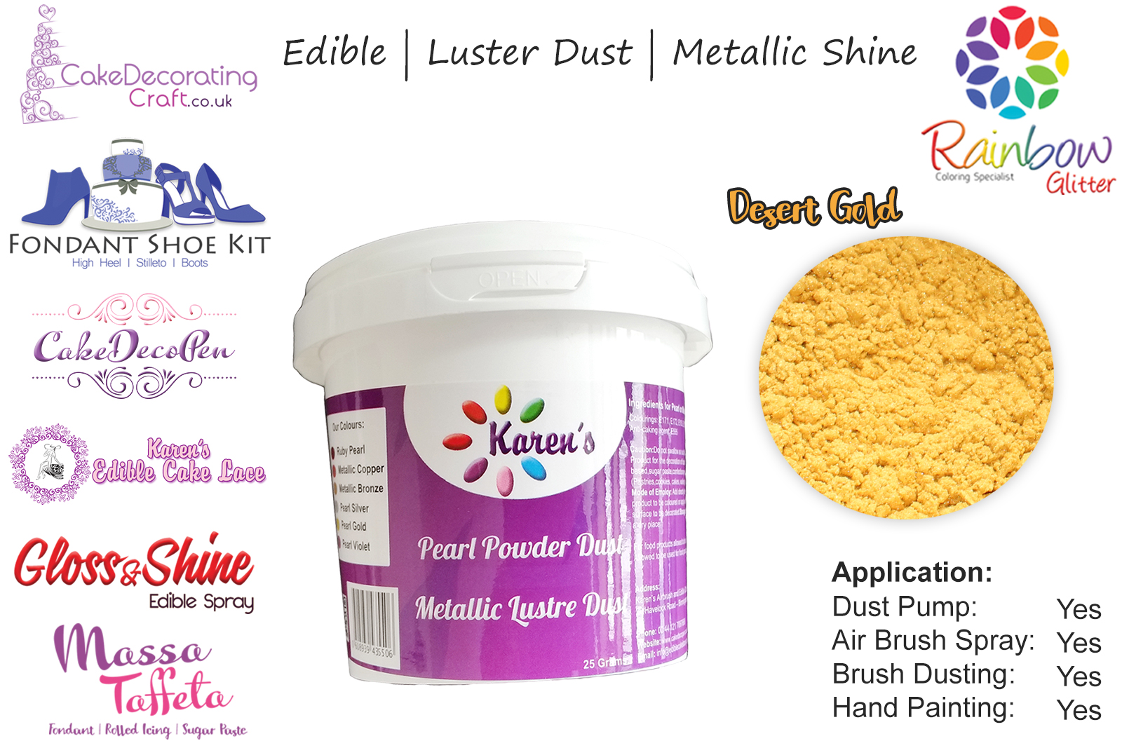 Desert Gold | Pearled | Luster | Shimmer | Gloss | Edible Dust | 25 Gram Pot | Cake Decorating Craft