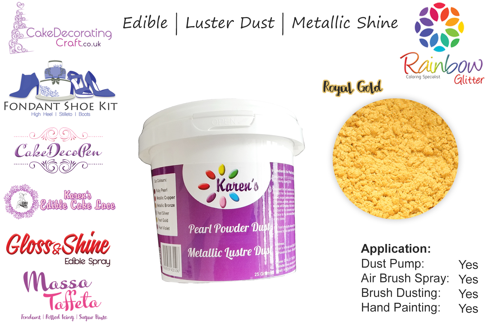 Royal Gold | Pearled | Luster | Shimmer | Gloss | Edible Dust | 25 Gram Pot | Cake Decorating Craft