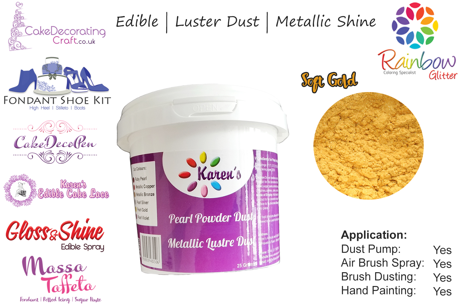 Soft Gold | Pearled | Luster | Shimmer | Gloss | Edible Dust | 25 Gram Pot | Cake Decorating Craft