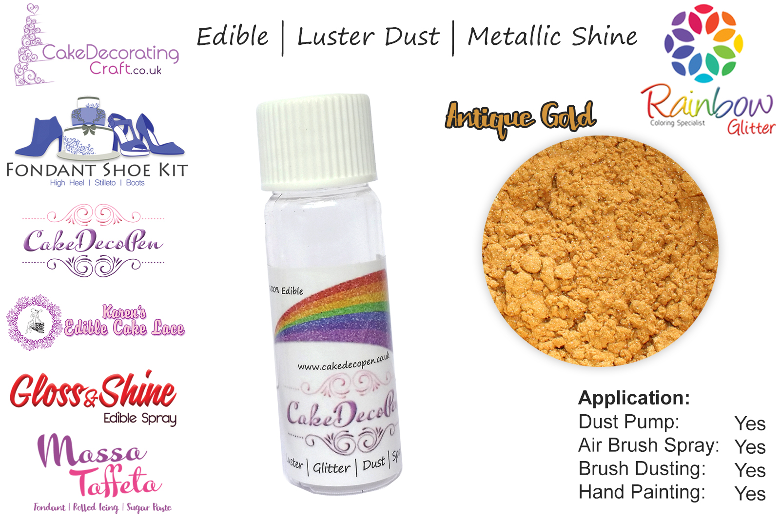 Antique Gold | Pearled | Luster | Shimmer | Gloss | Edible Dust | 4 Gram Tube | Cake Decorating Craft