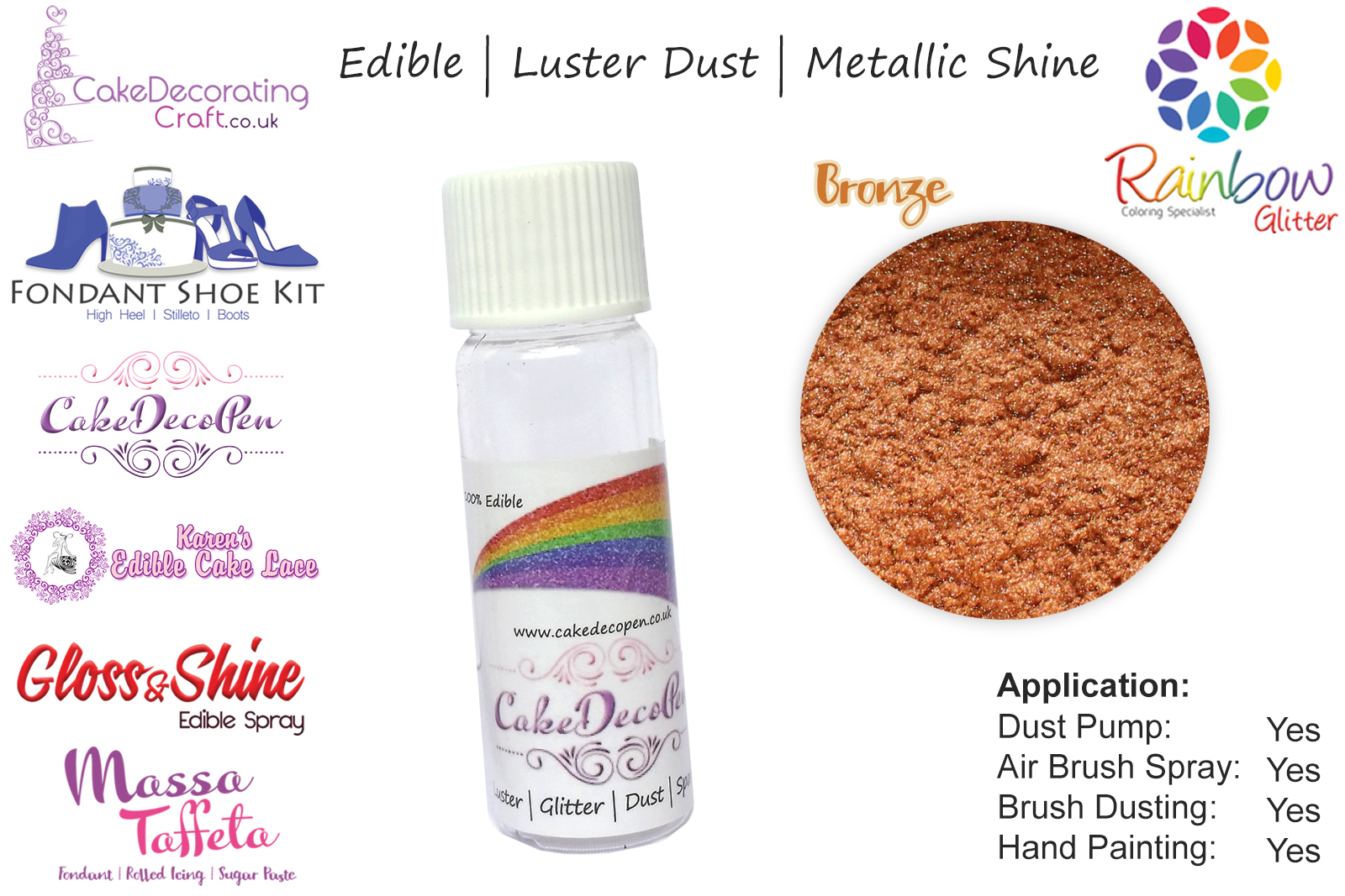 Bronze | Pearled | Luster | Shimmer | Gloss | Edible Dust | 4 Gram Tube | Cake Decorating Craft