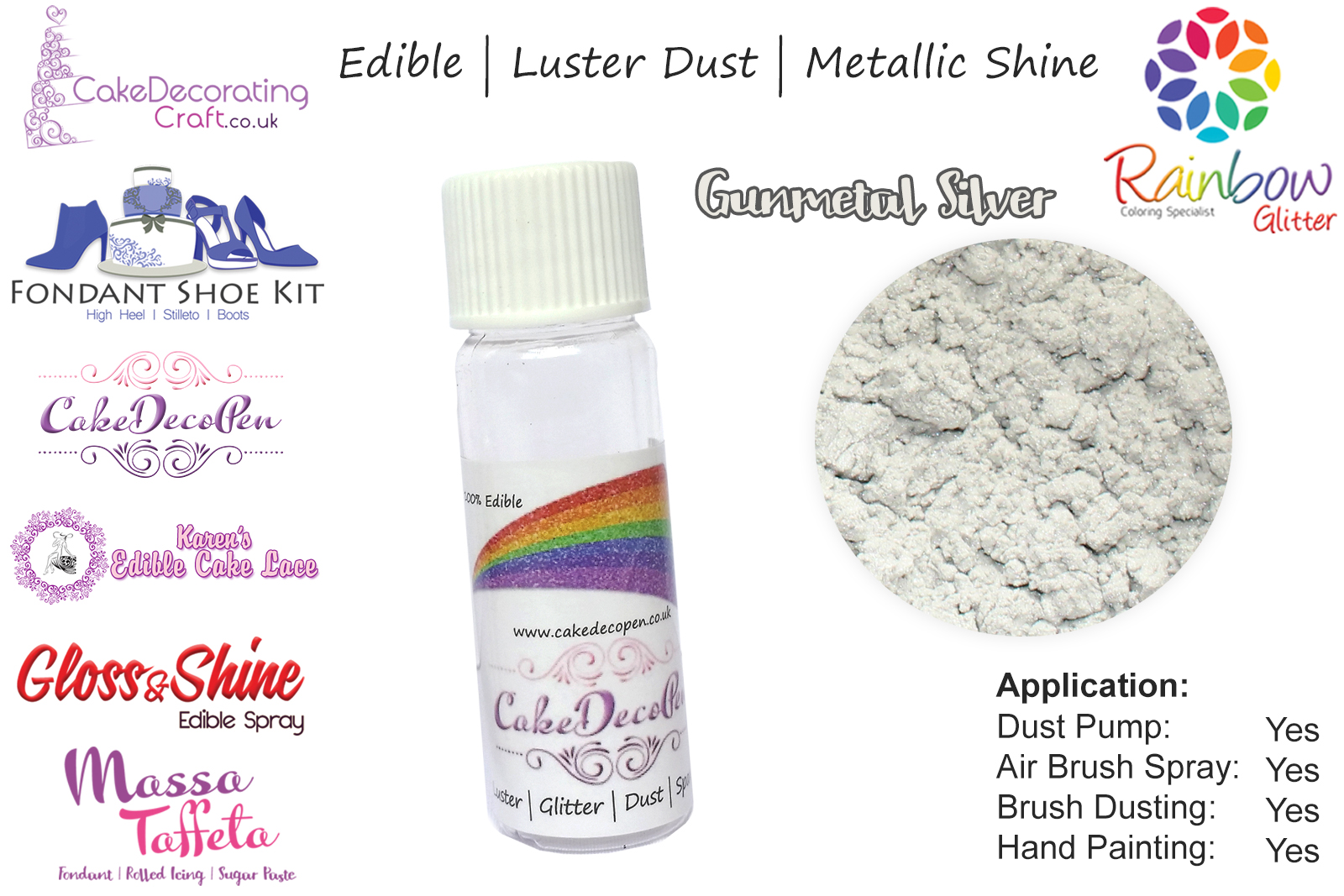 Gunmetal Silver | Pearled | Luster | Shimmer | Gloss | Edible Dust | 4 Gram Tube | Cake Decorating Craft