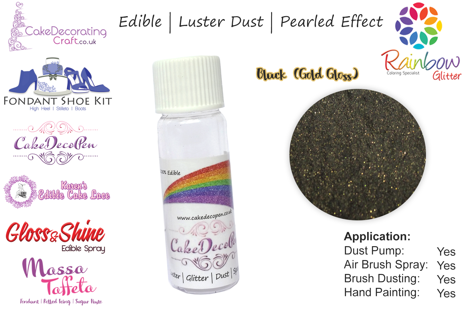 Black Gold | Pearled | Luster | Shimmer | Gloss | Edible Dust | 4 Gram Tube | Cake Decorating Craft