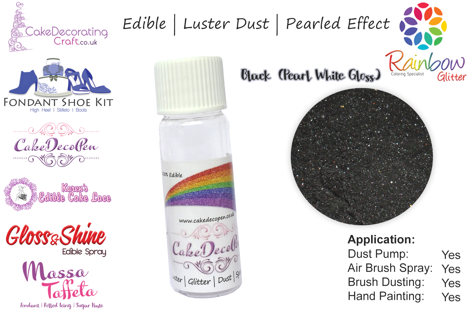 Black Silver | Pearled | Luster | Shimmer | Gloss | Edible Dust | 4 Gram Tube | Cake Decorating Craft