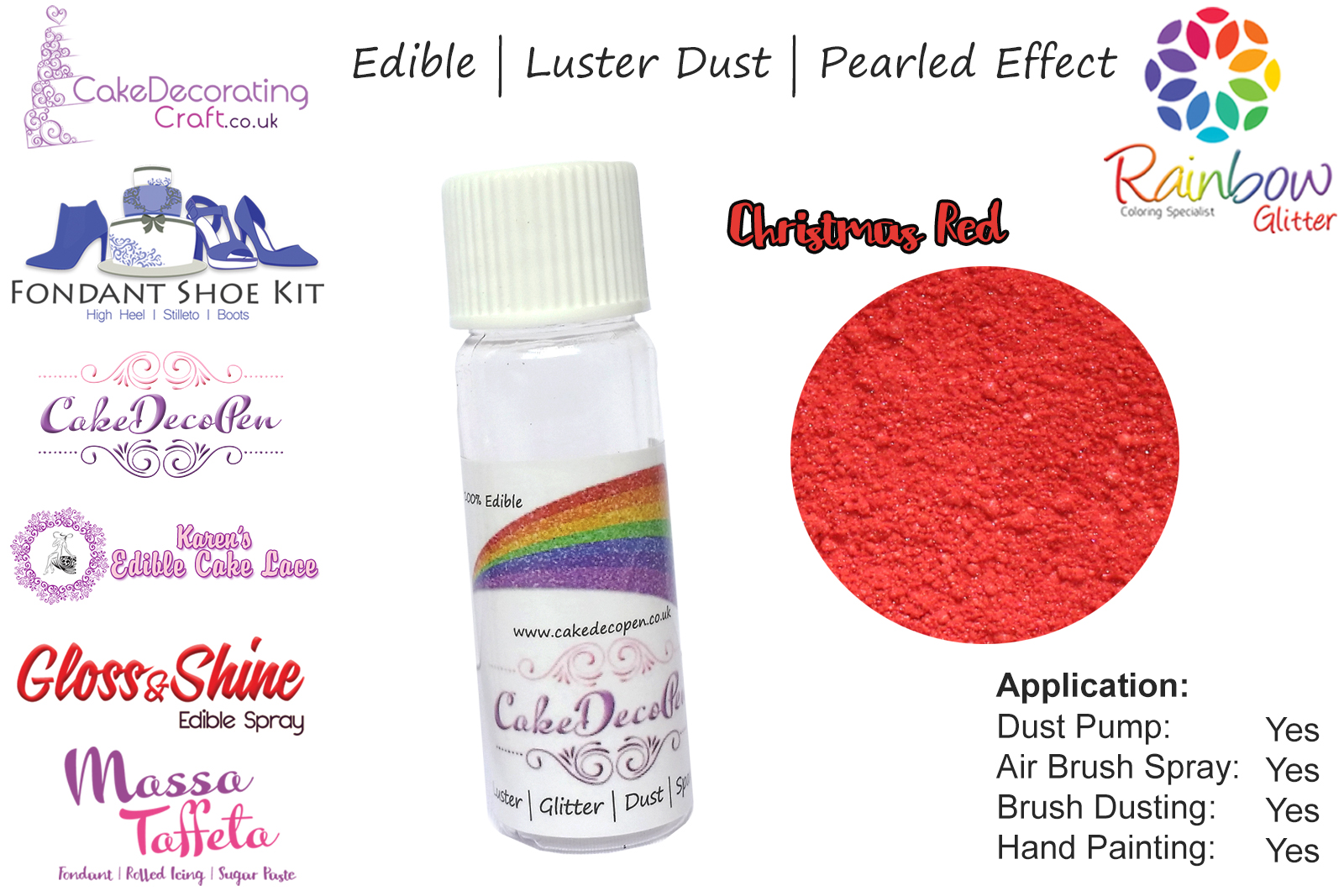 Christmas Red | Pearled | Luster | Shimmer | Gloss | Edible Dust | 4 Gram Tube | Cake Decorating Craft