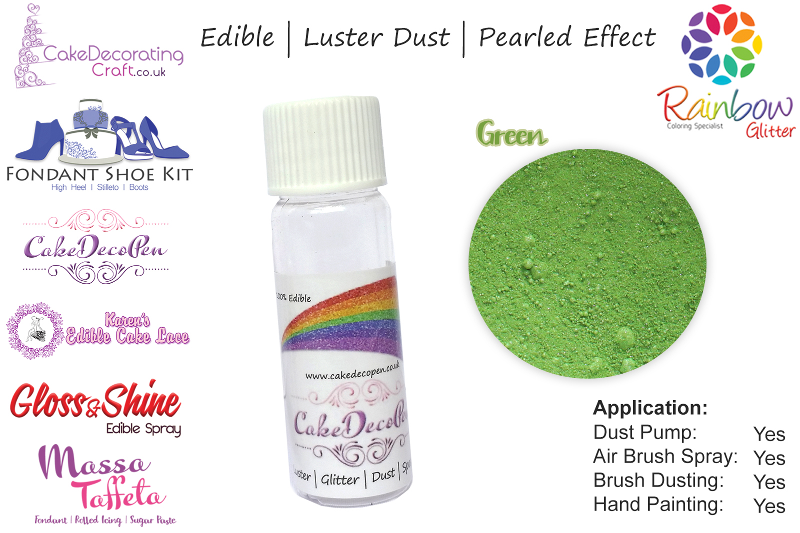 Green | Pearled | Luster | Shimmer | Gloss | Edible Dust | 4 Gram Tube | Cake Decorating Craft