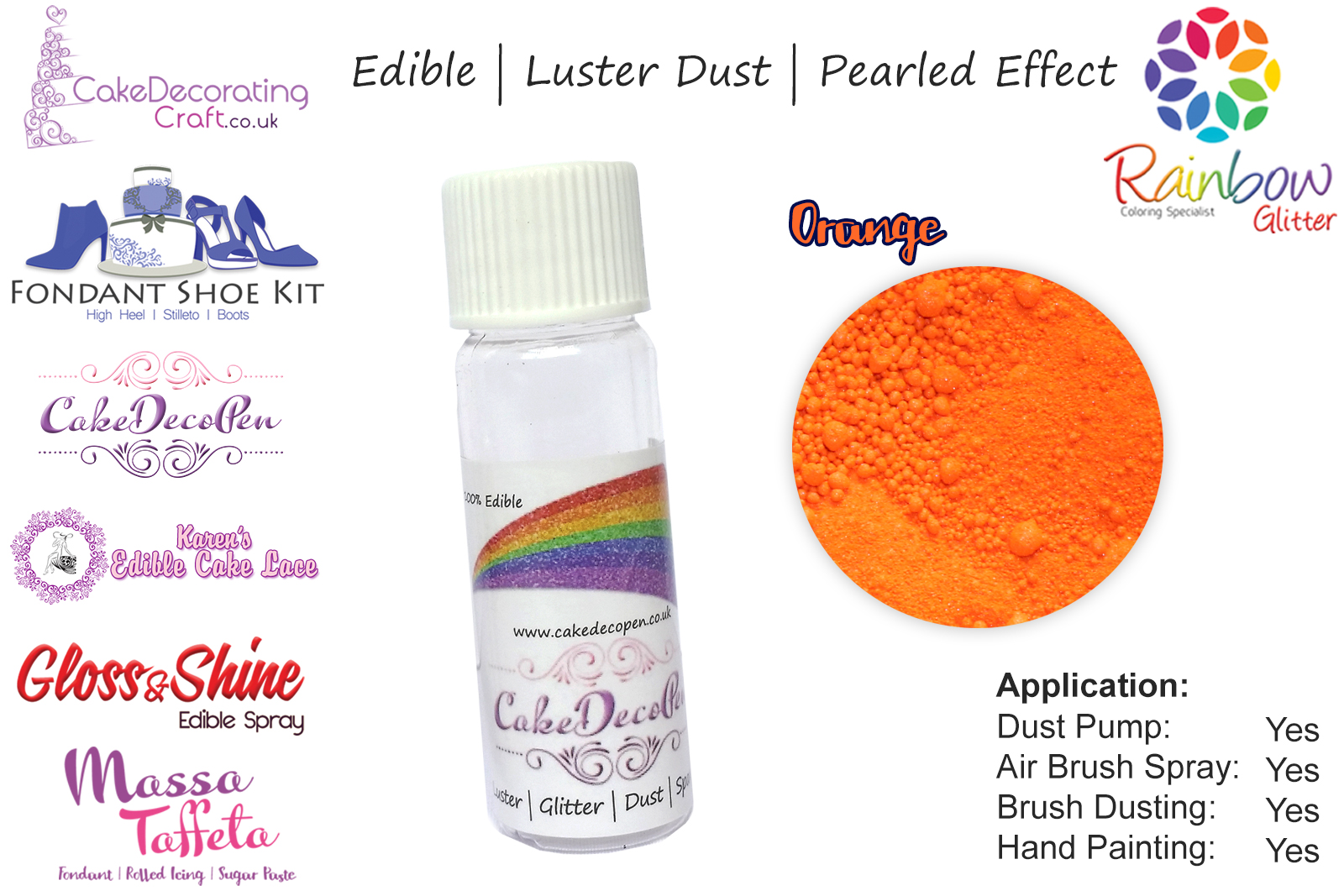 Orange | Pearled | Luster | Shimmer | Gloss | Edible Dust | 4 Gram Tube | Cake Decorating Craft