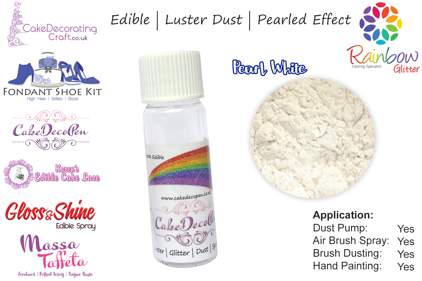 Pearl White | Pearled | Luster | Shimmer | Gloss | Edible Dust | 4 Gram Tube | Cake Decorating Craft