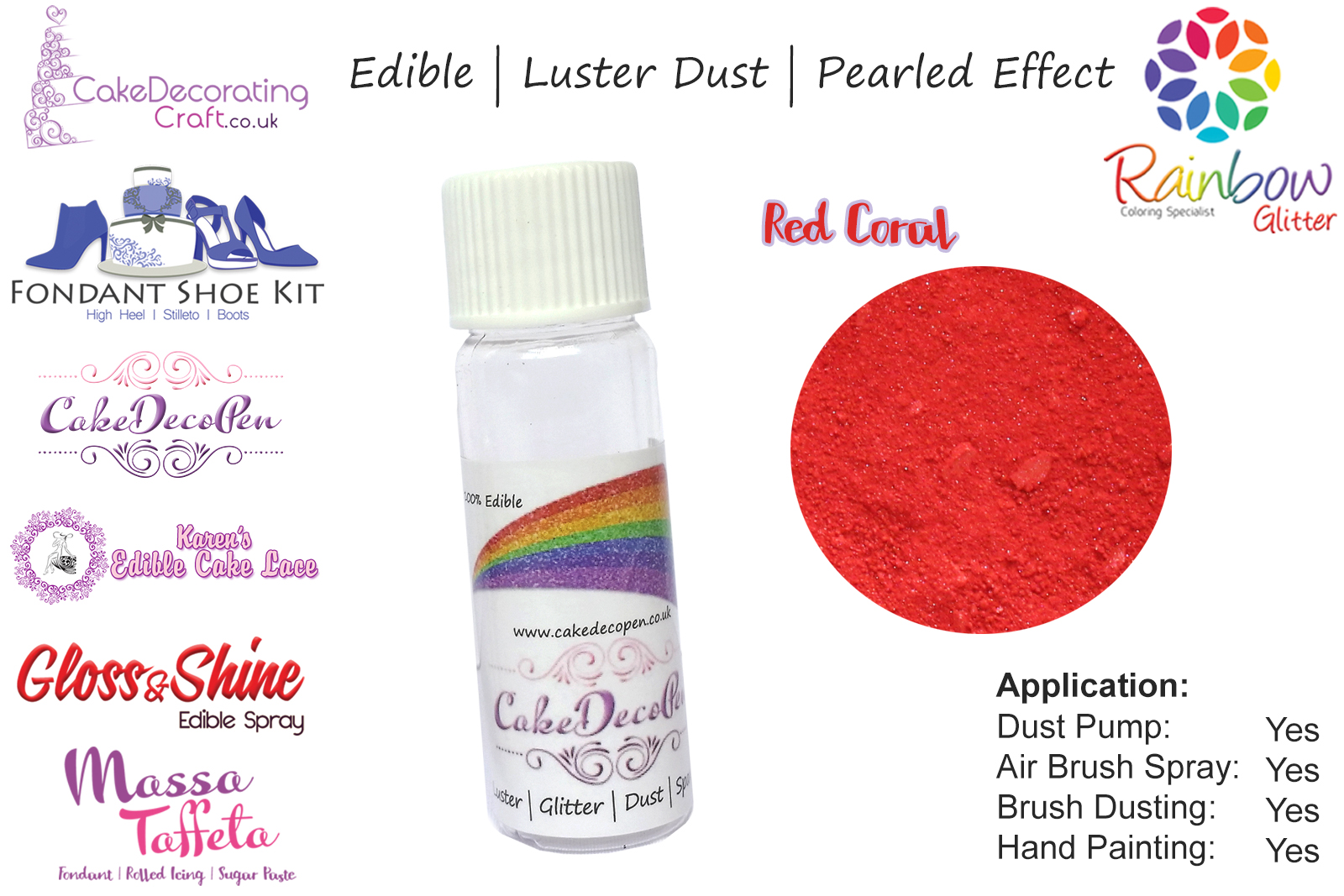 Red Coral | Pearled | Luster | Shimmer | Gloss | Edible Dust | 4 Gram Tube | Cake Decorating Craft