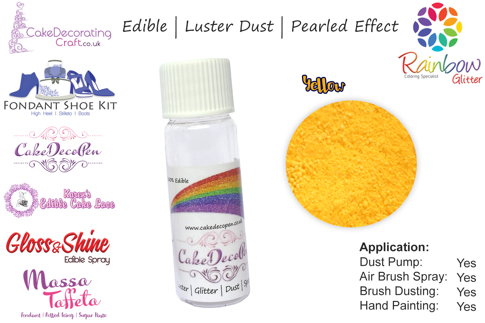Yellow | Pearled | Luster | Shimmer | Gloss | Edible Dust | 4 Gram Tube | Cake Decorating Craft