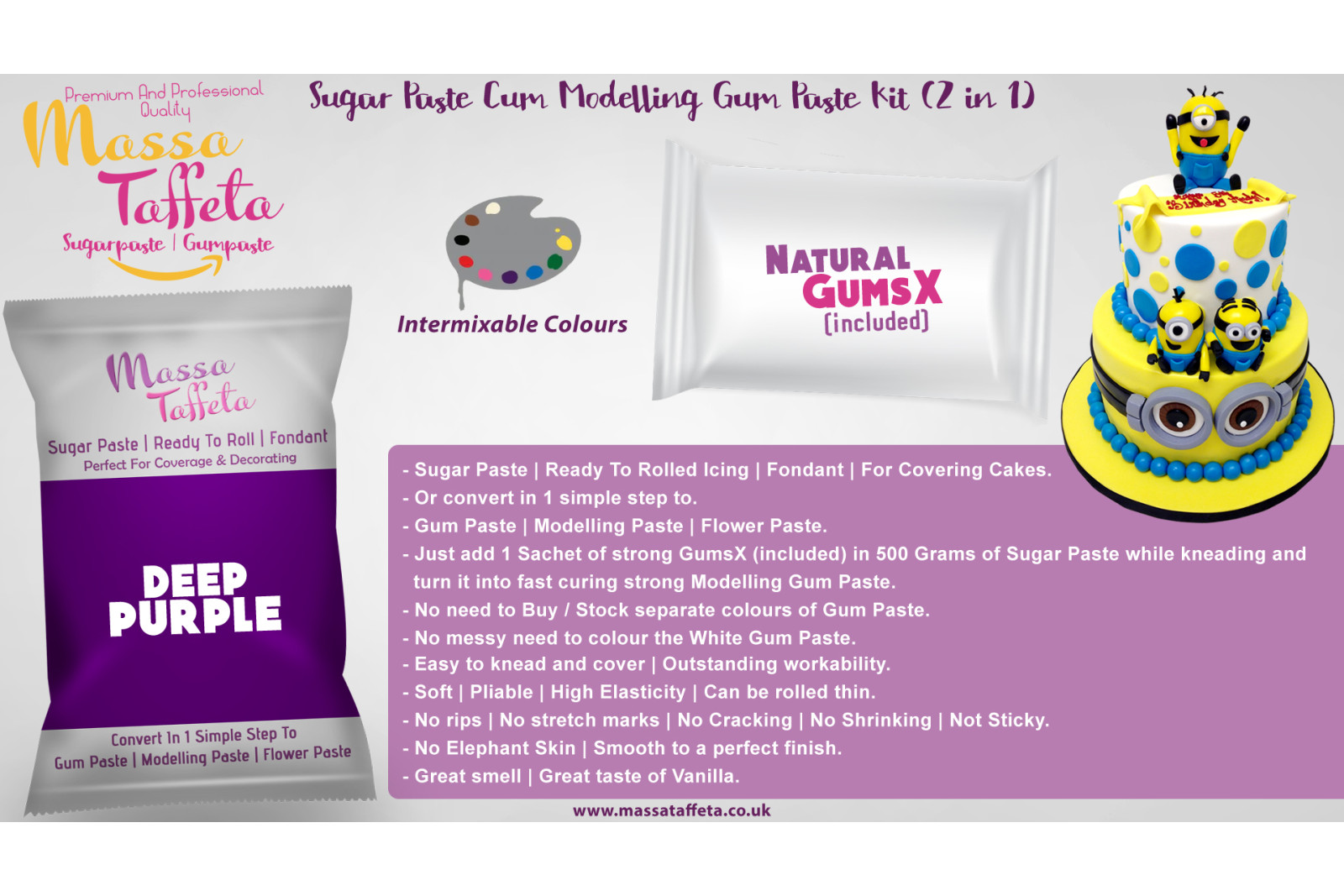 Deep Purple | Massa Taffeta | Sugar Paste Cum Modelling Gum Paste Kit (2 in 1)